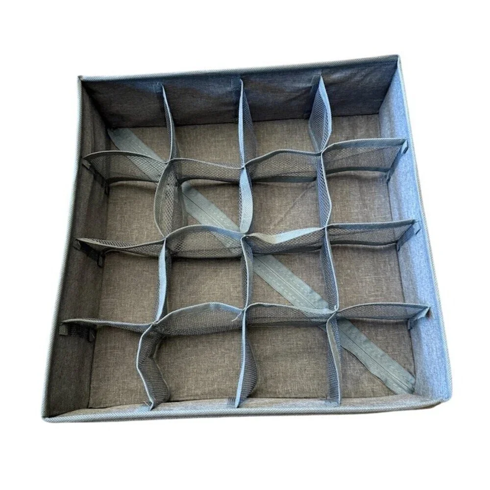 Foldable 16 Cell Drawer Organizer Storage Bin Gray 14x14